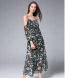  Digital Roses Printed  silk chiffon maxi dress